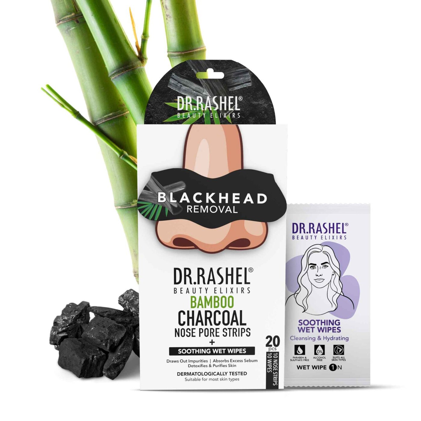 DR.RASHEL Bamboo Charcoal Nose Pore Strips with Soothing Wet Wipes
